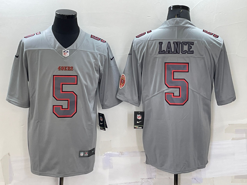 Men's San Francisco 49ers #5 Trey Lance Grey With Patch Atmosphere Fashion Stitched Jersey